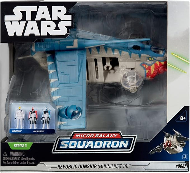 Star Wars Micro Galaxy Squadron Republic Gunship (Muunilinst-10) - 8-Inch Starfighter Class Vehicle with Three Micro Figure Accessories