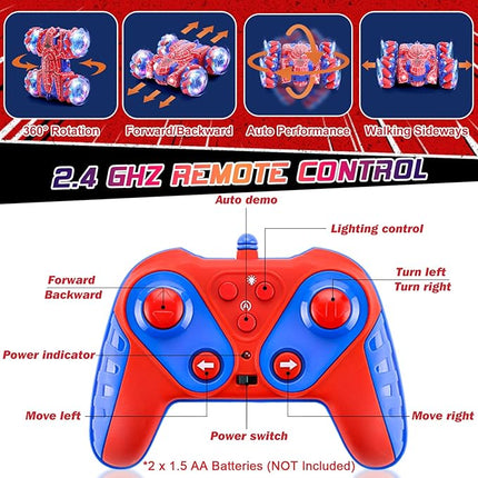 Gesture Sensing Remote Control Car, 2.4Ghz RC Cars with Wholebody Light & Headlight, Hand Controlled Double Sided Rechargeable RC Stunt Car Spider Toys for Boys 4-6 5-7 8-13