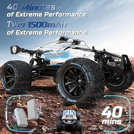 DEERC 1:14 All Terrain RC Cars, 40KPH High Speed Off Road RC Truck,4WD Remote Control Car with 2 Li-ion Batteries, Fast Extreme Monster Truck Toys Gifts for Kids and Adults