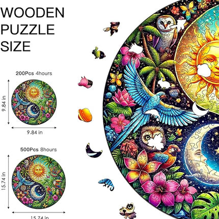 Wooden Puzzle for Adults – Tropiacl Yin-Yang Shaped Jigsaw, Unique Brain Teaser for Kid & Teen, 220 Pieces, 10"x10", Ships as Whole Puzzle Board (No Loose Pieces), Gift-Ready Box, Fun Family Game