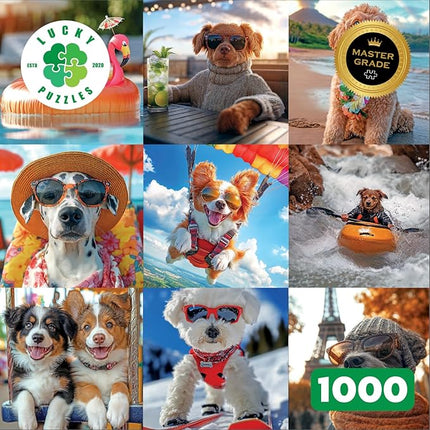 Lucky Puzzles - Dogs Gone Wild: Vacation Edition - 1000 Piece Jigsaw Puzzle for Adults | Fun and Whimsical Dog Puzzle | Best Dog Puzzle for Adults