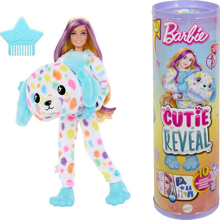 Barbie Cutie Reveal Doll & Accessories, Color Dream Series Set with Rainbow Dalmation Plush Costume & 10 Surprises Including Color Change