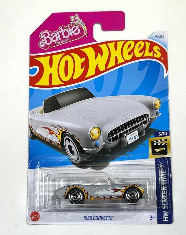 Hot Wheels 2024-1956 Corvette - Barbie - Gray with Flames - HW Screen Time 3/10