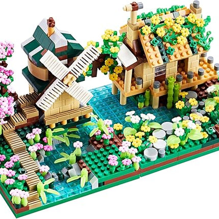 Tree House River Windmill and Port Cabin Model Assembly Blocks Creative DIY Decorative Presents for Girls Street View Children and Adults