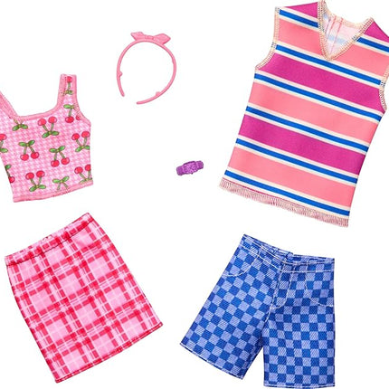 Barbie Clothes Set, Fashion & Accessory Pack for Barbie & Ken Dolls with 2 Complete Looks, Cherry-Inspired Theme