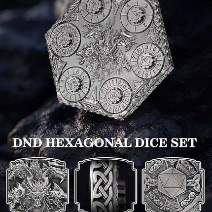 7 in 1 DND Spinner Dice Set Role Playing Board Games Accessories Good Choice Accessories for DM, Gamer and Collector (Ancient Silver)