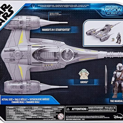 STAR WARS Mission Fleet Mando's N-1 Starfighter, Grogu & Mandalorian Action Figure Set, Ships, Toys for 4 Year Old Boys & Girls