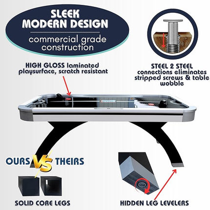Freetime Fun Air Hockey Table 7 ft Game Table for Adults Light Up - Full Size Arcade Air Powered Indoor LED Hockey Table for Game Room