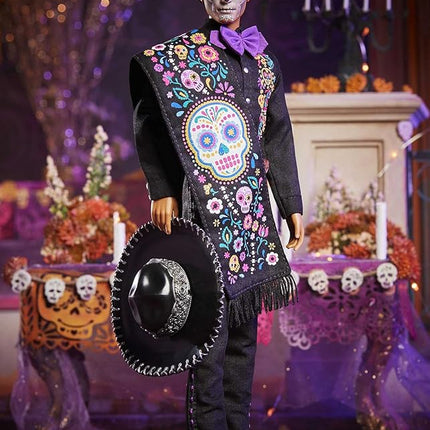 Barbie 2021 Dia De Muertos Ken Doll (12-in) Wearing Embroidered Shirt, Serape & Sombrero, with Calavera Face Paint, Gift for Collectors