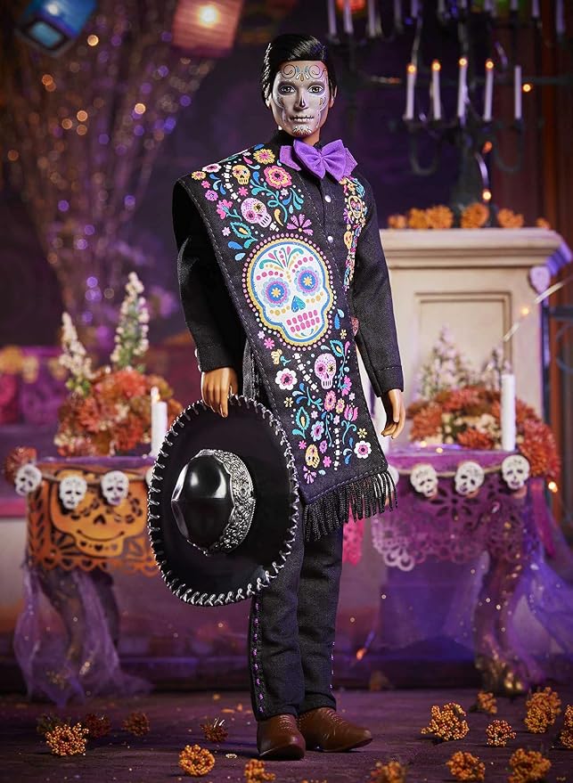 Barbie 2021 Dia De Muertos Ken Doll (12-in) Wearing Embroidered Shirt, Serape & Sombrero, with Calavera Face Paint, Gift for Collectors