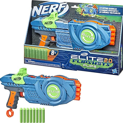 Nerf Elite 2.0 Flipshots Flip-8 Blaster, Rotating Dart Barrels, 8-Dart Capacity, 8 Elite Darts, Toy Foam Blasters, Kids Outdoor Games & Toys for Boys & Girls, Blue