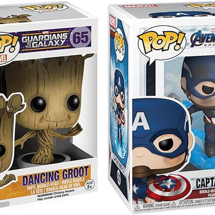 Funko Pop! Marvel 2-Pack Bundle – Captain America with Broken Shield & Mjolnir (Avengers: Endgame) and Dancing Groot (Guardians of The Galaxy)