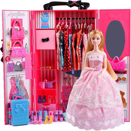 UCanaan Girl Doll and Closet Set with Doll Clothes and Accessories Items Including Fashion Dolls, Dressand Many Other Accessories (Refer Picture Shows)，Best Gitfs for Girls Christmas Birthday