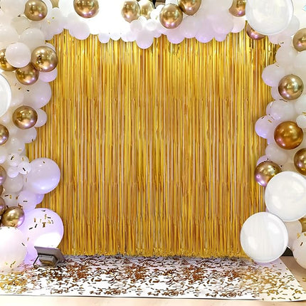 2 Pack Gold Foil Fringe Curtains Streamers Party Decorations 3.3 x 8.2 ft, Gold Tinsel Curtain Fringe Backdrop for Parties, Door Fringe Birthday Streamers, Photo Booth Backdrops, Party Decor