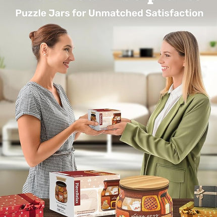 PieceRelax 3D Puzzle Jar 64 Plastic Pieces for Adults - Live Cozy - Wooden Lid Container for Kitchen Dining Study Living Room No Glue Requied Small [BC1021]