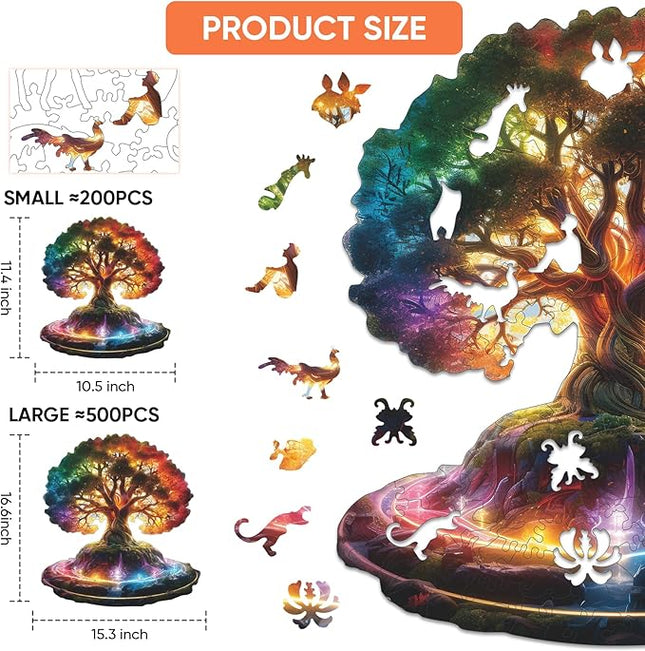Glowing Tree of Life Wooden Puzzles - 200 Pieces Fantasy Forest Nature Landscape, Irregular Shape Wood Jigsaw Puzzle for Adults, Educational Puzzles for Family Game, 10.5x11.4 in