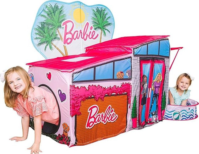 Barbie Dreamhouse™ Extra Large Pop Up Play Tent with Crawl Tunnel and Ball Pit, Over 7 feet Long, Playhouse Toy Folds Into Storage Bag, 20 Play Balls Included, Gift for Toddlers and Kids 3+