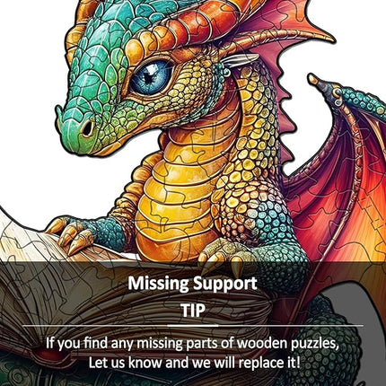 Wooden Puzzles for Adults - Reading Dragon Wood Puzzles Adult - Unique Animal Shape Wooden Jigsaw Puzzles for Adults - Birthday Gifts for Puzzle Lovers, Family (11.4 * 11.4in)