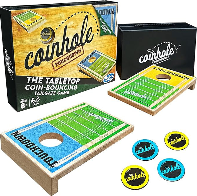 Coinhole Hasbro Tabletop Coin Bouncing Game | Desktop Cornhole Game Set | 2+ Players All Ages (Touchdown Game Set)