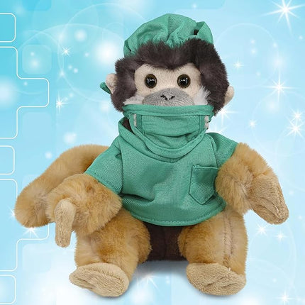 DolliBu Squirrel Monkey Doctor Plush Toy - Super Soft Squirrel Monkey Doctor Stuffed Animal Dress Up with Cute Scrub Uniform and Cap Outfit with Personalization - 12.5 Inch