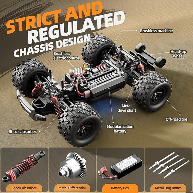 1/16 RTR Brushless Fast RC Cars for Adults, Max 42mph Electric Off-Road RC Truck, High Speed RC Car 4X4 Remote Control Car with 2 Lipo Batteries for Adult