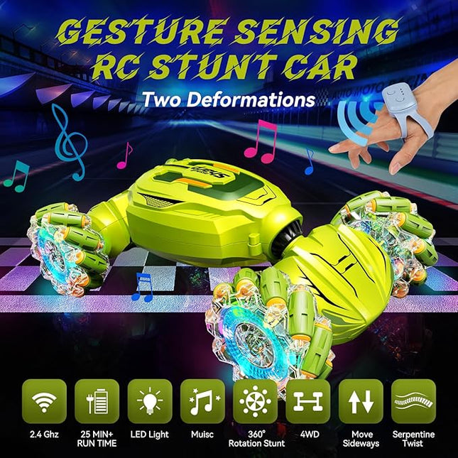 Gesture Sensing Stunt Remote Control Car - 2.4GHz 360° Rotating 4WD Transform RC Car, Birthday Gift for Boys 6 7 8+ Year Old