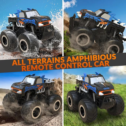 STEMTRON Amphibious Remote Control Car Toys for Boys 2.4 GHz 1:16 All Terrain Off-Road RC Car Waterproof RC Monster Truck Kids Pool Toys Remote Control Boat Gifts for Kids Boys