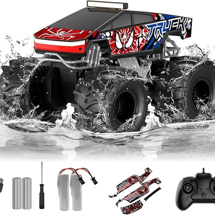 Remote Control Car, Amphibious Monster Truck Toys for Boys RC Cars, 2.4 GHz Waterproof RC Trucks, 1:18 4WD All Terrain Off-Road Pickup, Cool Christmas Birthday Ideas Gifts for Kids 6+ Year Old