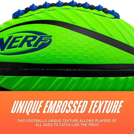 Nerf Spiral Grip Footballs - Patented Spacelace for Ultimate Spirals - Machine Stitched Construction - Pump Included - Junior or Mini - Blue/Orange or Green/Black