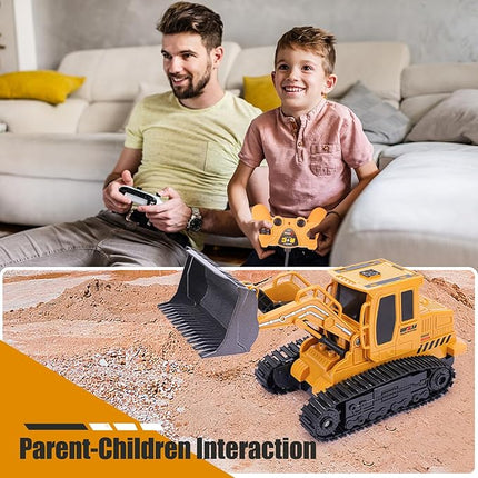 Remote Control Front Loader - Metal Shovel, LED Working Lights, Music & 2 Rechargeable Batteries, Construction Toys for Boys Age 4 5 6 7 8 Birthday Gift