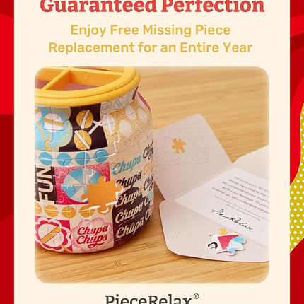 Chupa Chups X PieceRelax 3D Puzzle Jar 96 Plastic Pieces for Adults - Timeless Memories - Pop Energy M Use Includes Divider as Pen and Utensils Holder with Wooden Lid for Kitchen Dining Study [BB1043]