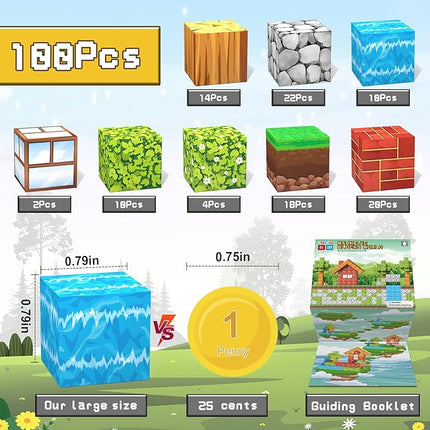 Magnetic Blocks Toys,3D Magnetic Building Toys Blocks Game Set,100PCS Construction Toys for Kids Ages 3+,STEM Sensory Educational Stacking Magnet Blocks, Christmas Birthday Gifts for Boys Girls