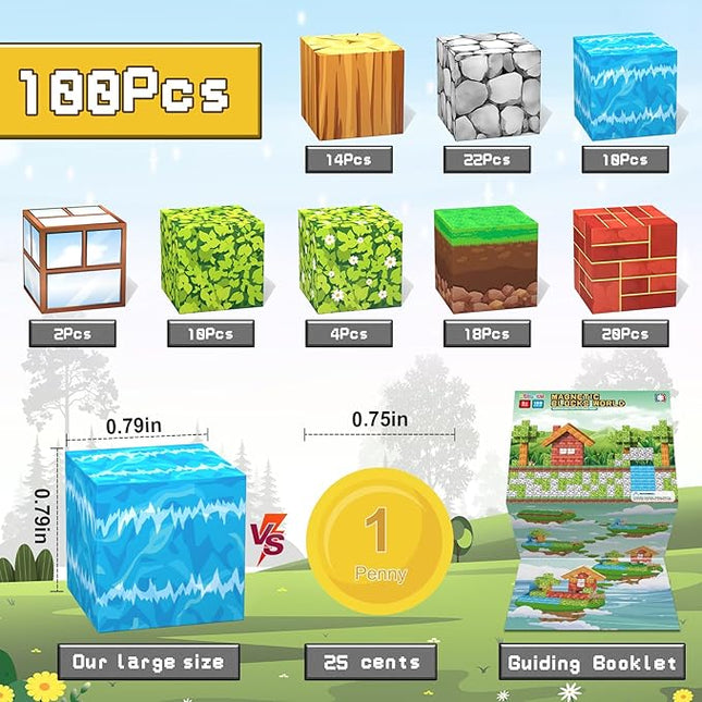 Magnetic Blocks Toys,3D Magnetic Building Toys Blocks Game Set,100PCS Construction Toys for Kids Ages 3+,STEM Sensory Educational Stacking Magnet Blocks, Christmas Birthday Gifts for Boys Girls