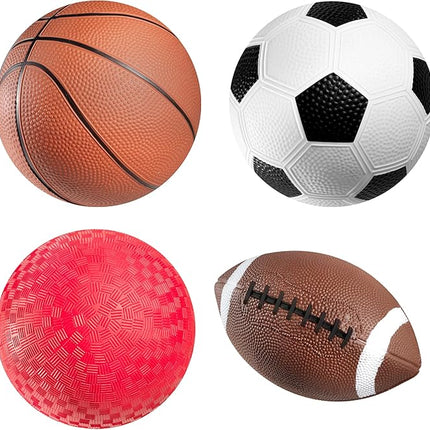 Sports Balls for Kids & Toddlers - (Pack of 4) 5-inch Sports Set Includes Football, Small Size Soccer, Basketball, and Playground Balls, Fun Indoors & Outdoor Toys (Hand Pump Included)
