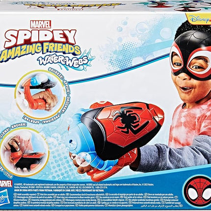 Spidey and his Amazing Friends Marvel Water-Webs Miles “Spin” Morales Electronic Bubble Slinger Role Play Set with Mask, Super Hero Toys for Kids, Ages 3+ (Amazon Exclusive)