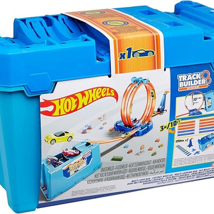 Hot Wheels Toy Car Track Set, Track Builder Multi Loop Box Playset & 1:64 Scale Vehicle, 10 feet of Track Components in Storage Box