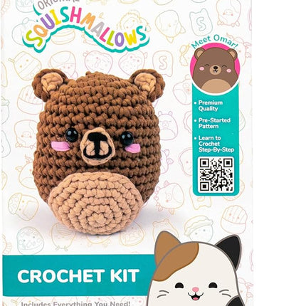 Squishmallows Original Omar The Bear Crochet Kit, Includes Yarn, Crochet Hook, Starter Hooks, Step-by-Step Tutorials, Exclusive Crochet Kit for Beginners, DIY Craft, Crochet Kits, Great Teen Gifts