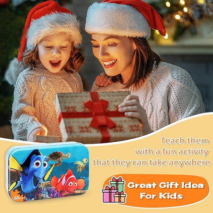 LELEMON Ocean Puzzles for Kids Ages 4-6,Underwater World 60 Piece Puzzles for Kids Ages 4-8,Children Jigsaw Puzzles in a Metal Box,Educational Learning Puzzle Toys for Girls and Boys