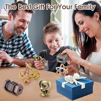 Wettarn 9 Pcs Metal Brain Teaser Puzzles Teaser 3D Steel Puzzle for Adults Unlock Interlocking Games IQ Education Smart Logic Test Toys for Adults Mind Challenge(Adorable Style)