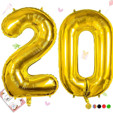 Smlpuame 40 inch Number Balloon 0-9 Gold Large Number 20 Balloons,Digital Balloons for Birthday Party Celebration Decorations Supplies, Helium Foil Number Balloons for Wedding Anniversary