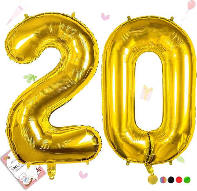 Smlpuame 40 inch Number Balloon 0-9 Gold Large Number 20 Balloons,Digital Balloons for Birthday Party Celebration Decorations Supplies, Helium Foil Number Balloons for Wedding Anniversary