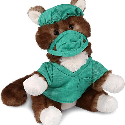 DolliBu Brown Cat Doctor Plush Toy - Super Soft Cat Doctor Stuffed Animal Dress Up with Cute Uniform and Cap Outfit - Fluffy Toy Plush Gift for Doctor, Nurse, Surgeon, Dentist - 7 Inch