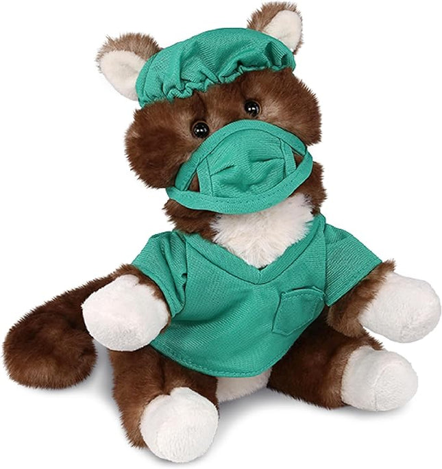 DolliBu Brown Cat Doctor Plush Toy - Super Soft Cat Doctor Stuffed Animal Dress Up with Cute Uniform and Cap Outfit - Fluffy Toy Plush Gift for Doctor, Nurse, Surgeon, Dentist - 7 Inch