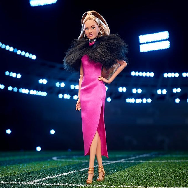 Barbie Signature Doll, Keeley from Ted Lasso Wearing Pink Dress & Faux Fur Shawl, Collectible with Displayable Packaging