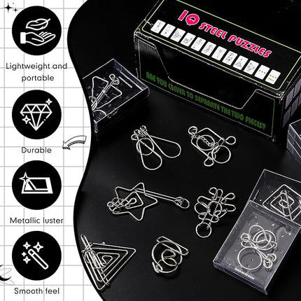 Yilloog 24 Packs Large Metal Puzzle Bulk Iq Wire Metal Puzzles with Paper Box Gift Package Educational Puzzle Toys Valentine Gifts Easter for Party Favor Teens Adults Challenge Gifts(Black)