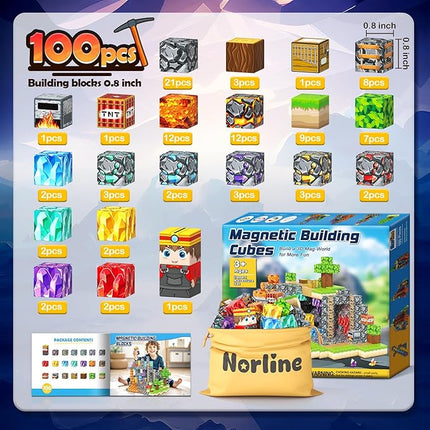 100PCS Magnetic Blocks Building Toys, Gem Cave Adventure Building Craft, Learning Sensory Toys for Boys Girls Age 3-12, Game Gift for Kids Little Gamers (0.8 inch)