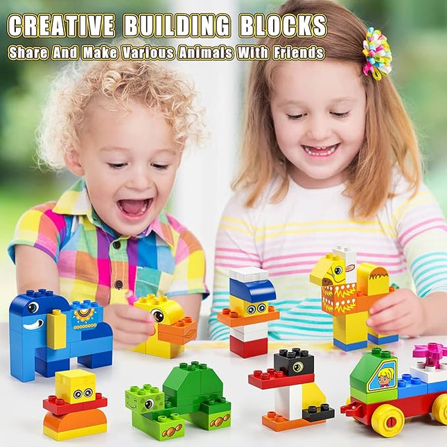 burgkidz Educational Toy Classic Big Size Bricks Building Blocks, Large Compatible Animal Building Bricks with Reusable Storage Bucket Gift for Boy Girl Ages 3+