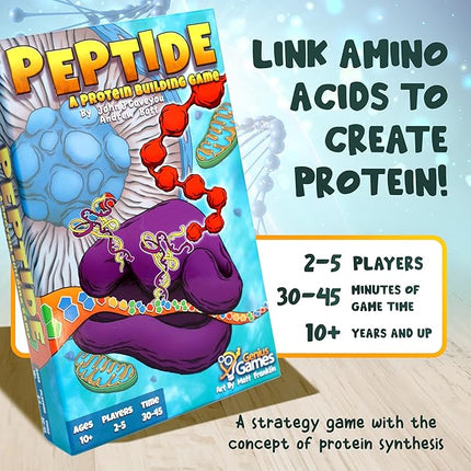 Genius Games Peptide: A Protein Building Game | A Strategy Card Game with Accurate Science for Gamers and Teachers | Teaches Amino Acids, mRNA, Organelles