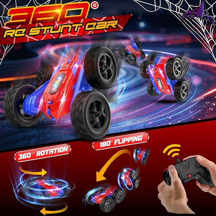 Remote Control Car, Double-Sided 360 ° Flipping Rotating RC Car, RC Stunt Car with Colorful LED Lights, 4WD RC Toy Car for Boys Age 8-12 and Boys Girls Birthday Present