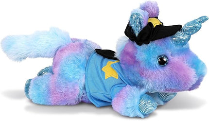 DolliBu Friday Blue Unicorn Police Officer Plush Toy - Soft Unicorn Cop Stuffed Animal Dress Up with Cute Cop Uniform and Cap Outfit - Gift with Personalization - 10.5 Inches